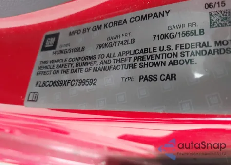 2015 Chevrolet Spark 1Lt Cvt from USA, damaged, VIN KL8CD6S9XFC799592